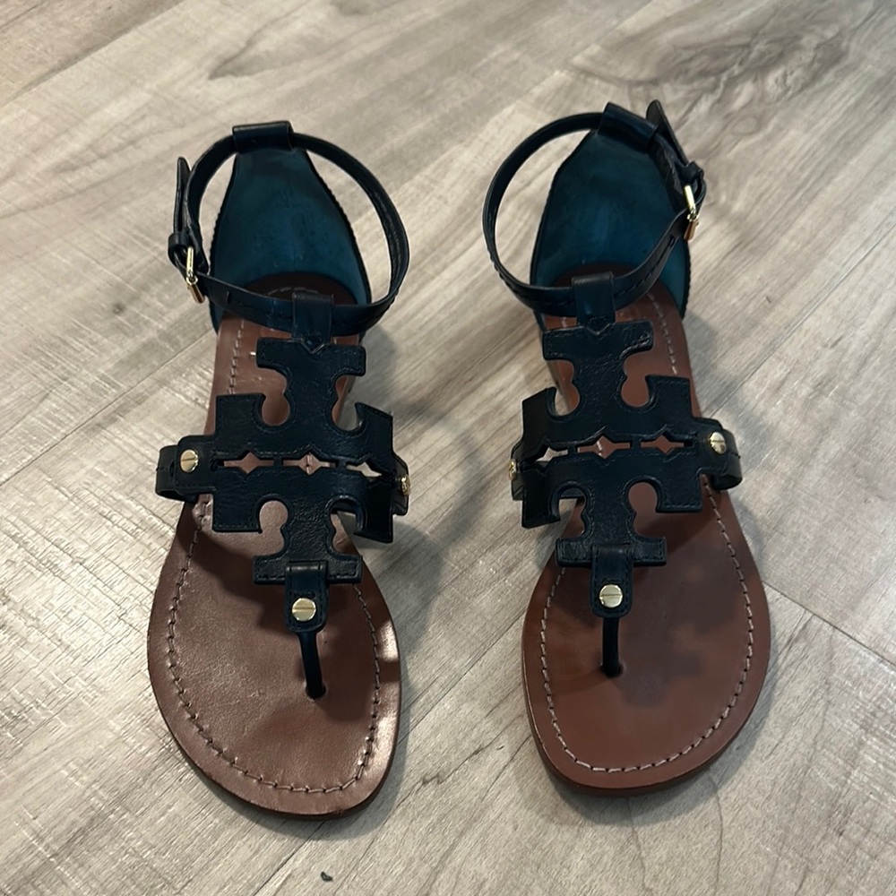 Tory Burch Black Leather Strap Sandals Size 7